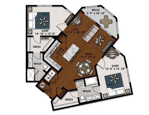a floor plan of a bedroom with a bathroom and a closet